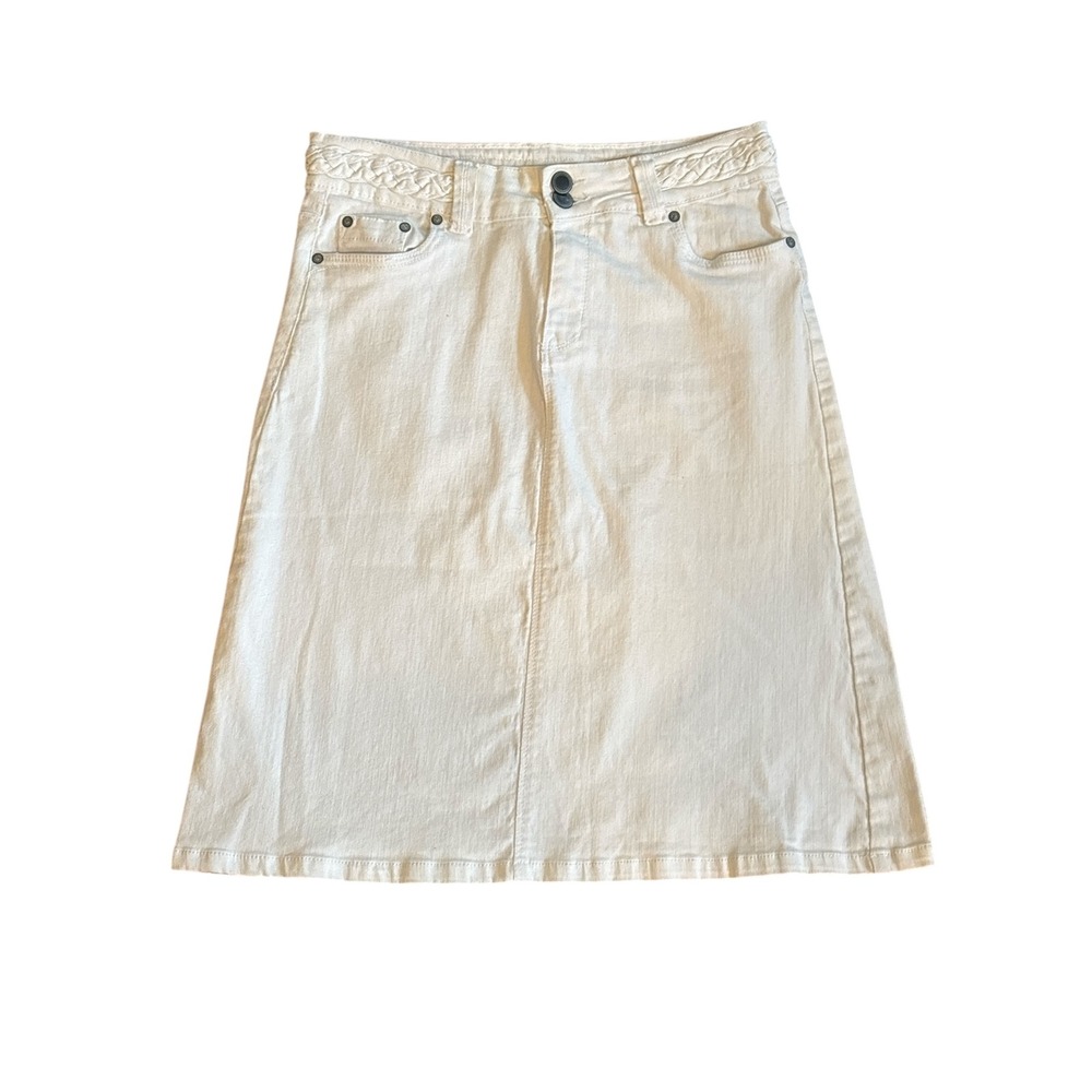 Esteez White‎ Denim A-Line Skirt with
Braided Waistband Western Boho